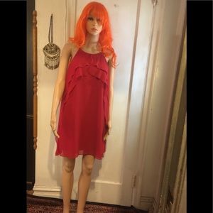 BCBG Chili Pepper Ruffle Chiffon Dress